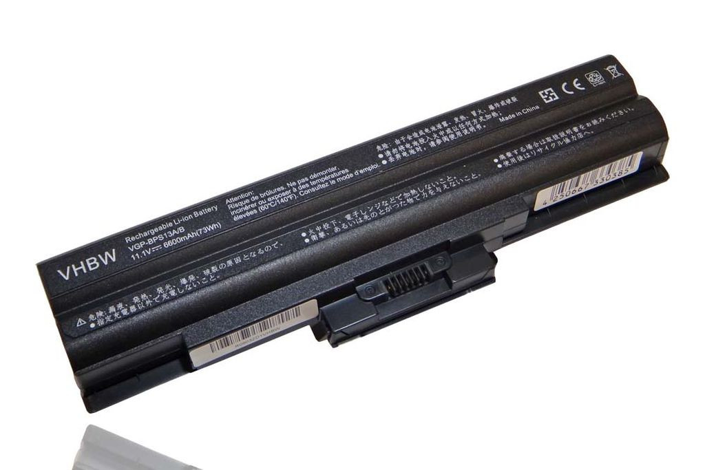 VHBW Notebook akkumulátor Sony VGP-BPS13, VGP-BPL21, VGP-BPL13 - 6600 mAh 11,1 V Li-Ion, fekete