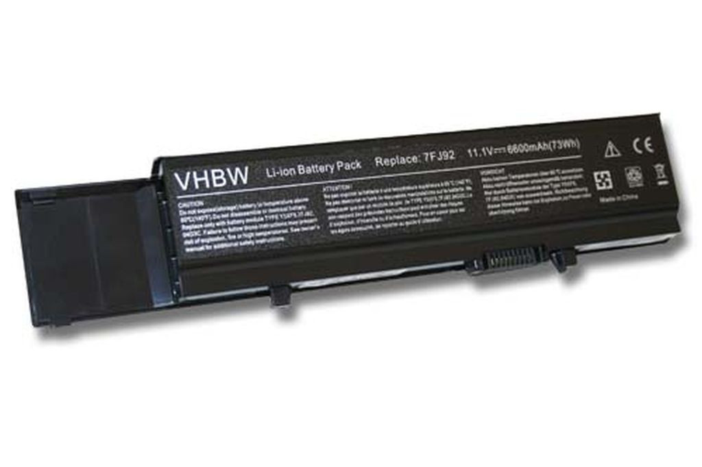VHBW Notebook akkumulátor Dell 312-0997, 04D3C, 0TXWRR, 04GN0G - 6600 mAh 11,1 V Li-Ion, fekete