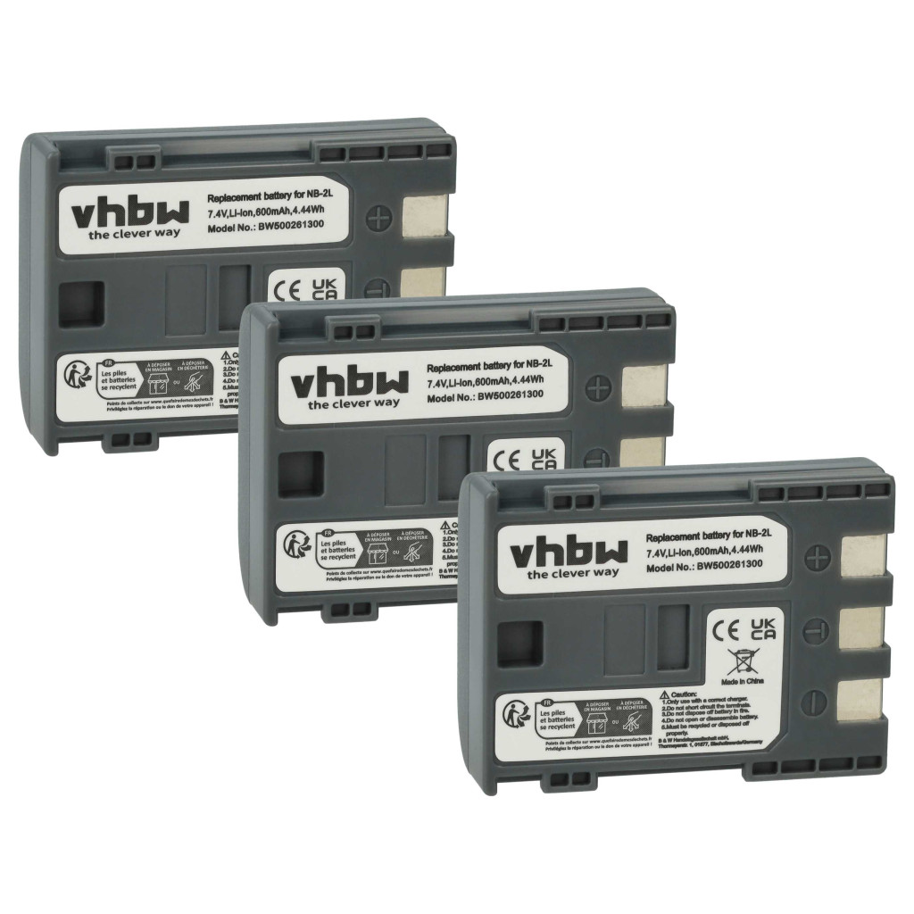 VHBW Videokamera Akkumulátor NB-2LH, NB-2L - 600 mAh 7,2 V Li-Ion