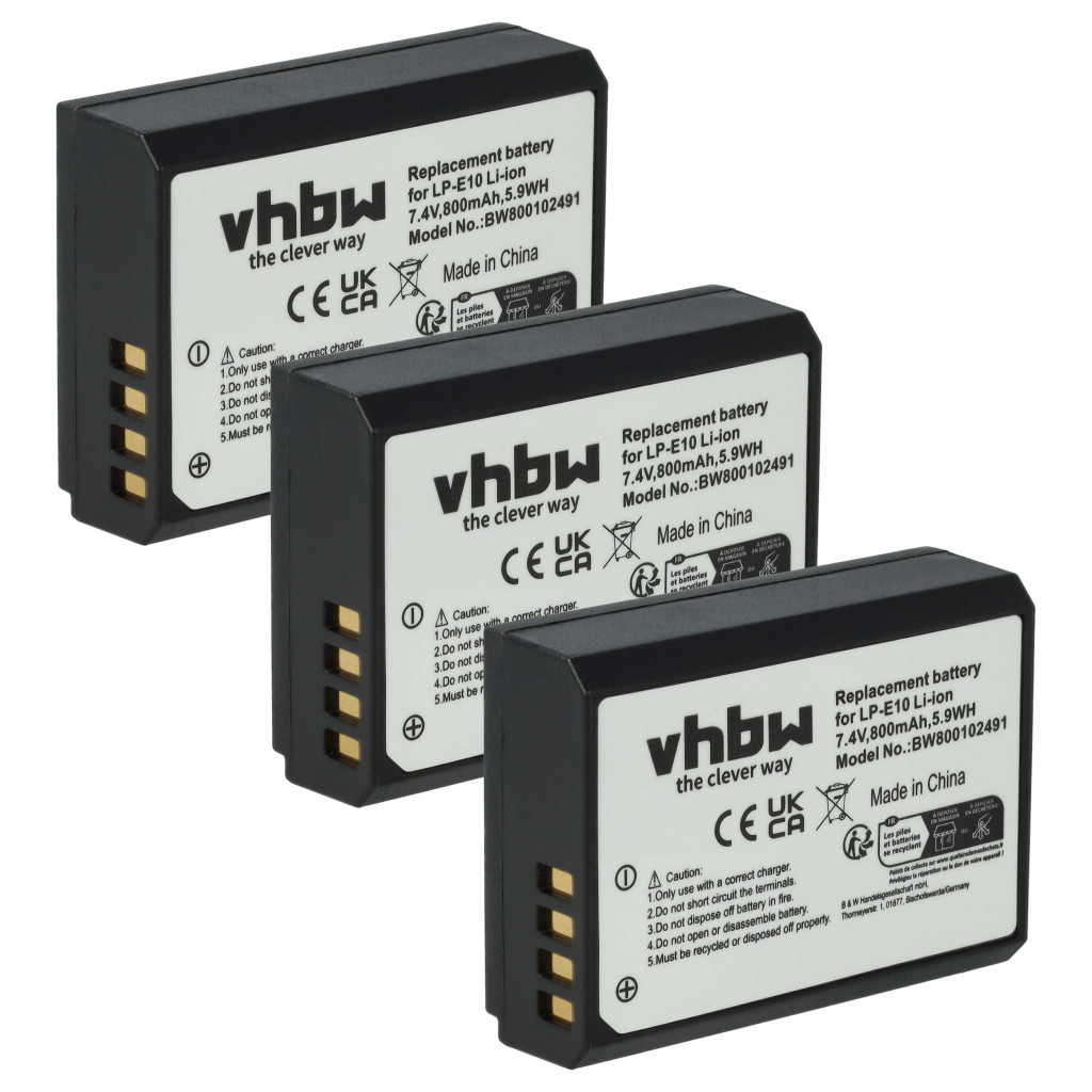 VHBW Akkumulátor Canon LP-E10 helyett - 800 mAh 7,2 V Li-Ion