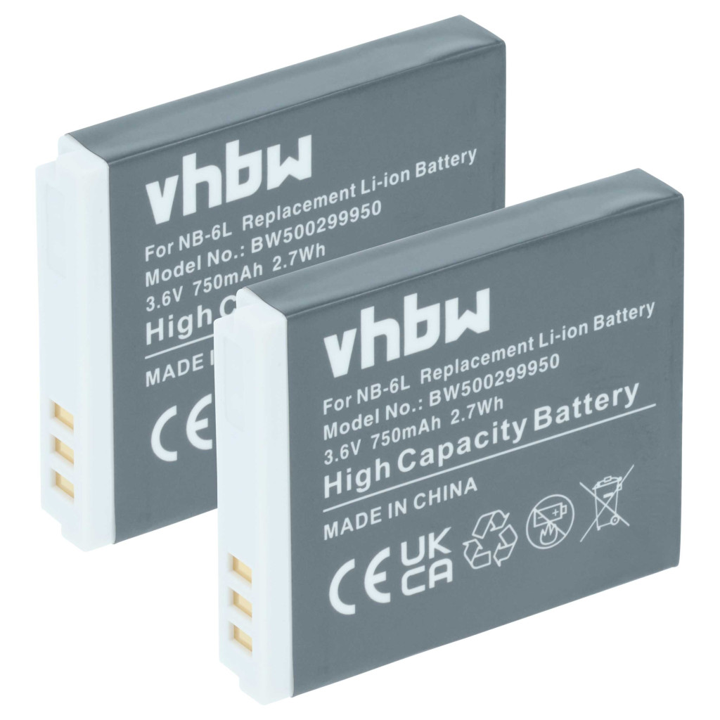 VHBW Akkumulátor Canon NB-6L helyettesítő - 750 mAh 3,6 V Li-Ion