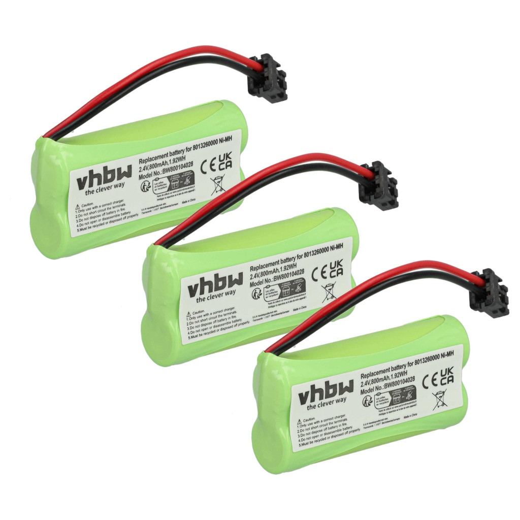 VHBW Akkumulátor 2SNAAA55HSJ1, 2SN-AAA55H-S-J1 - 800 mAh 2,4 V NiMH