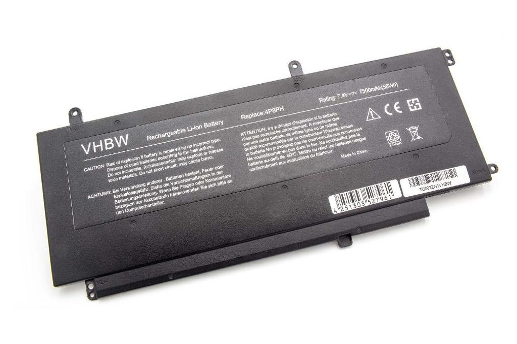 VHBW Notebook akkumulátor Dell 4P8PH, G05H0 - 7500 mAh 7,4 V Li-Ion, fekete
