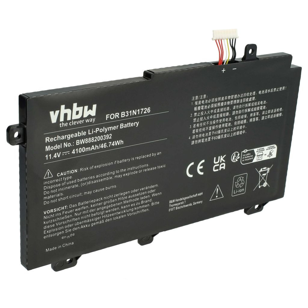 VHBW Notebook akkumulátor Asus A41LK9H, 3ICP7/60/80, 0B200-02910000 - 4100 mAh 11,1 V Li-polimer, fekete