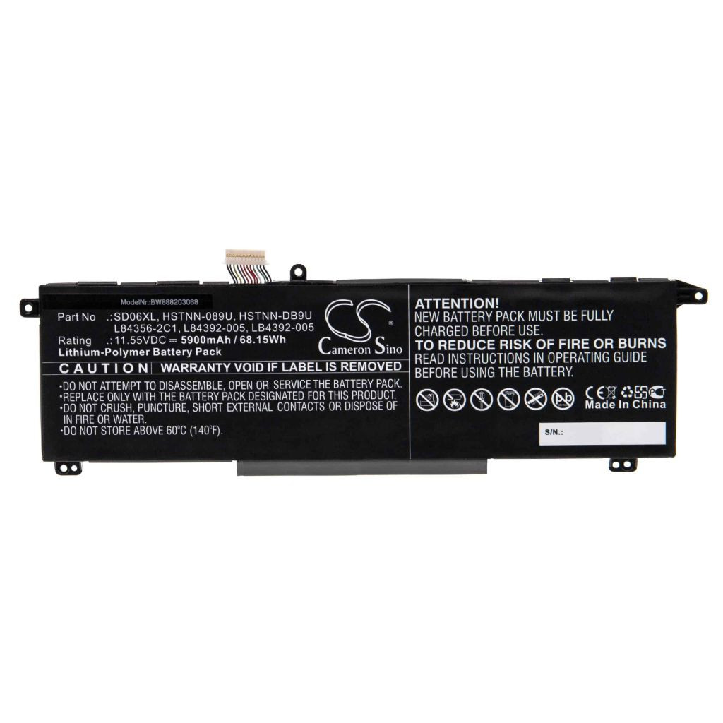 VHBW Notebook akkumulátor HP L84356-2C1, HSTNN-DB9U, HSTNN-089U - 5900 mAh 11,55 V Li-polymer