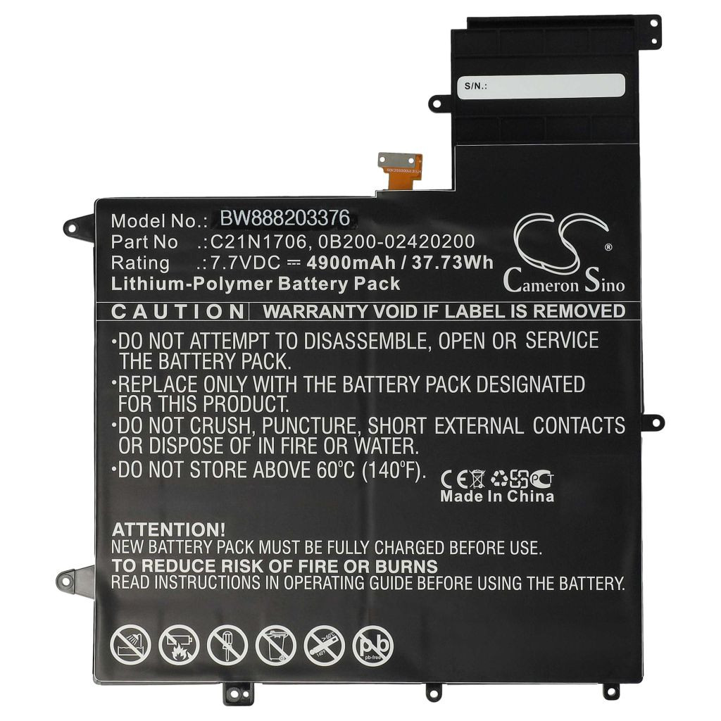 VHBW Notebook akkumulátor Asus 0B200-02420200, C21N1706 - 4900 mAh 7,7 V Li-polymer