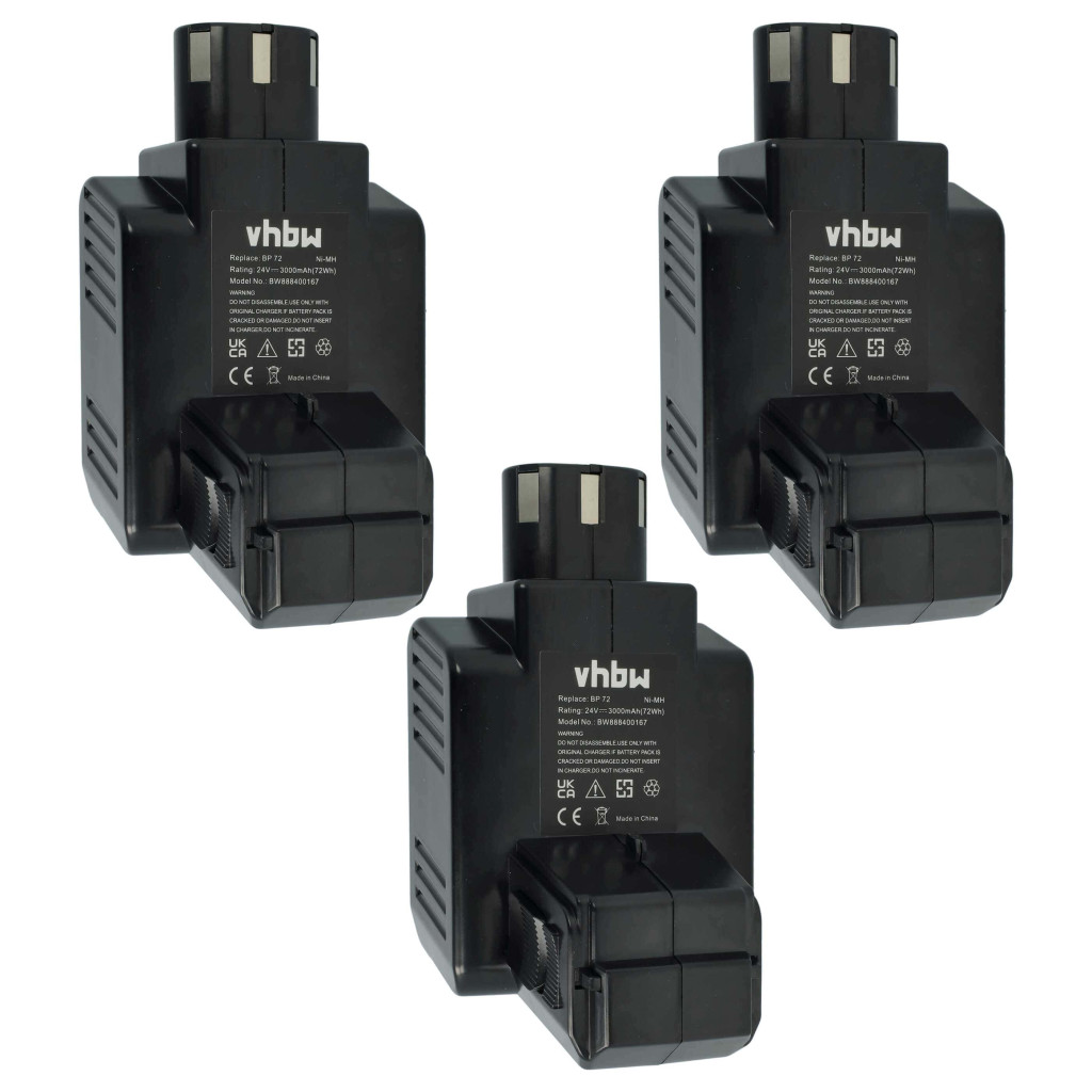 VHBW Elektromos szerszám Akkumulátor BP72, BP60, 331530, BP40 - 3000 mAh 24 V NiMH