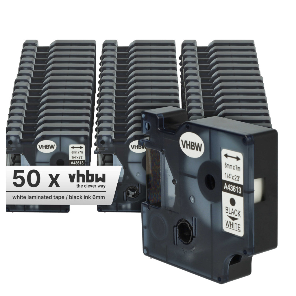 VHBW Címkeszalag Dymo D1, 43613 - 6 mm Fekete/Fehér