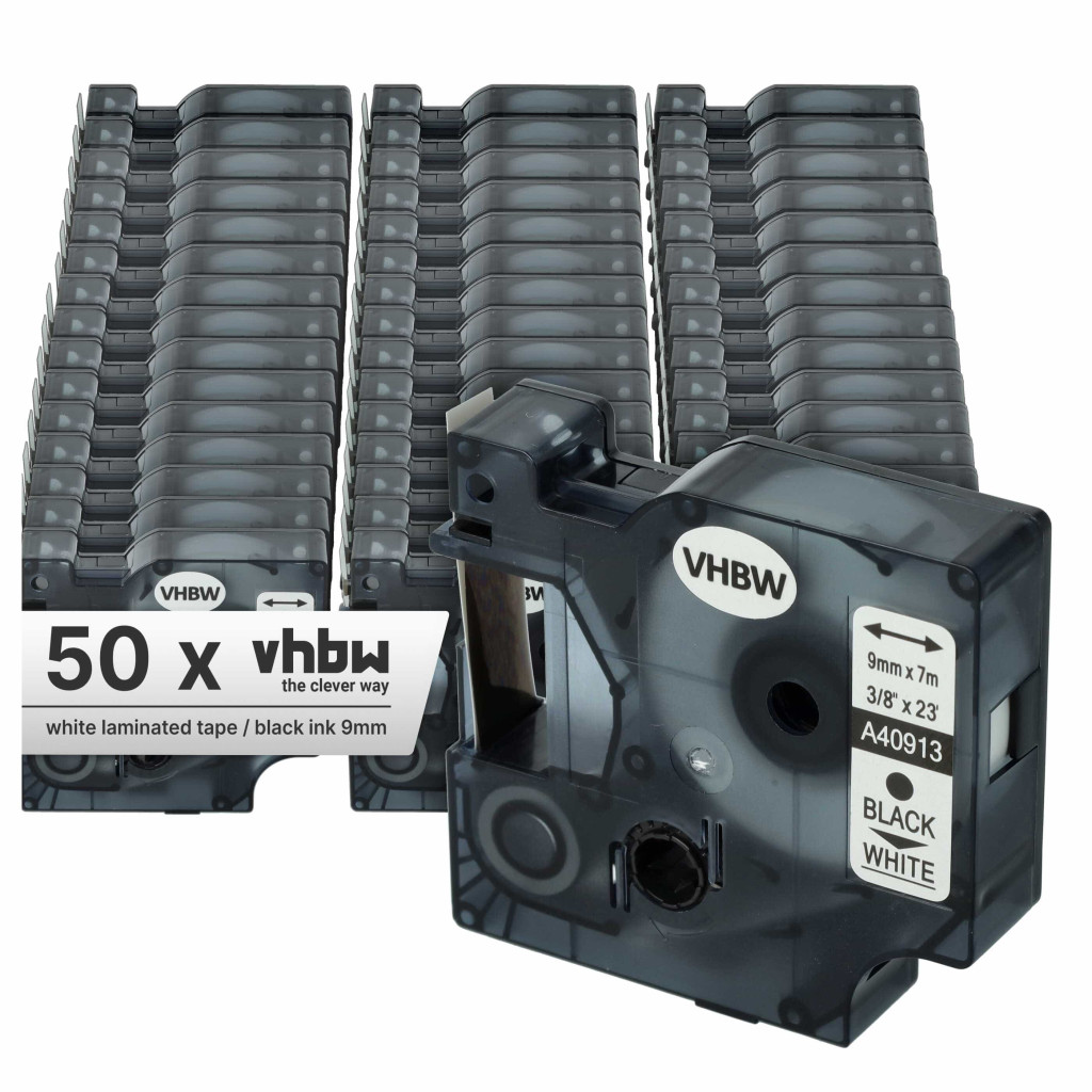 VHBW Címkeszalag Dymo S0720680, 40913, D1 - 9 mm fekete-fehér