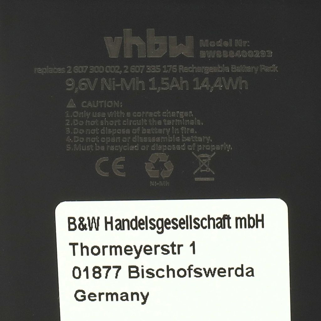 VHBW Akkumulátor Bosch 2607300002 / GSR 9.6VET / PSR 9.6V fúróhoz és csavarhúzóhoz - 9.6V, NiMH, 1500mAh
