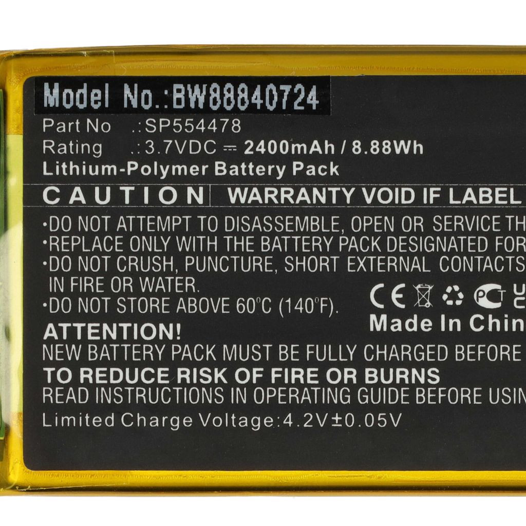 VHBW Babaőrző elem SP554478 csecsemőoptikához - 2400 mAh 3,7 V Li-polimer