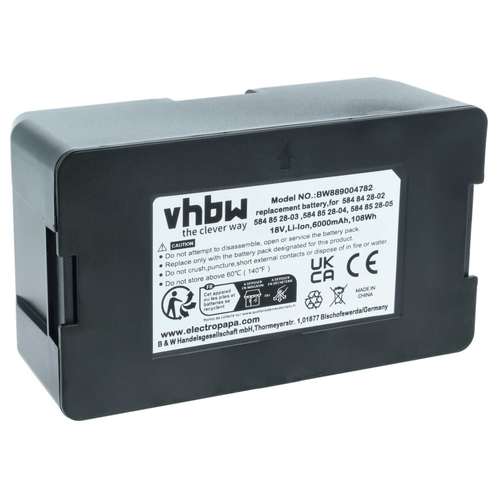 VHBW Akkumulátor Husqvarna 5848228-01, 5848428-02, 584 84 28-02, 5848528-01, 5848528-02 - 6000 mAh 18 V Li-Ion
