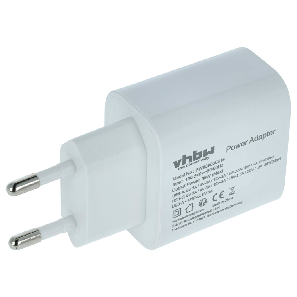 VHBW Hálózati adapter Huawei, Google, Apple Pixel elektromos eszközökhöz - 5 / 9 / 12 / 15 / 20 V