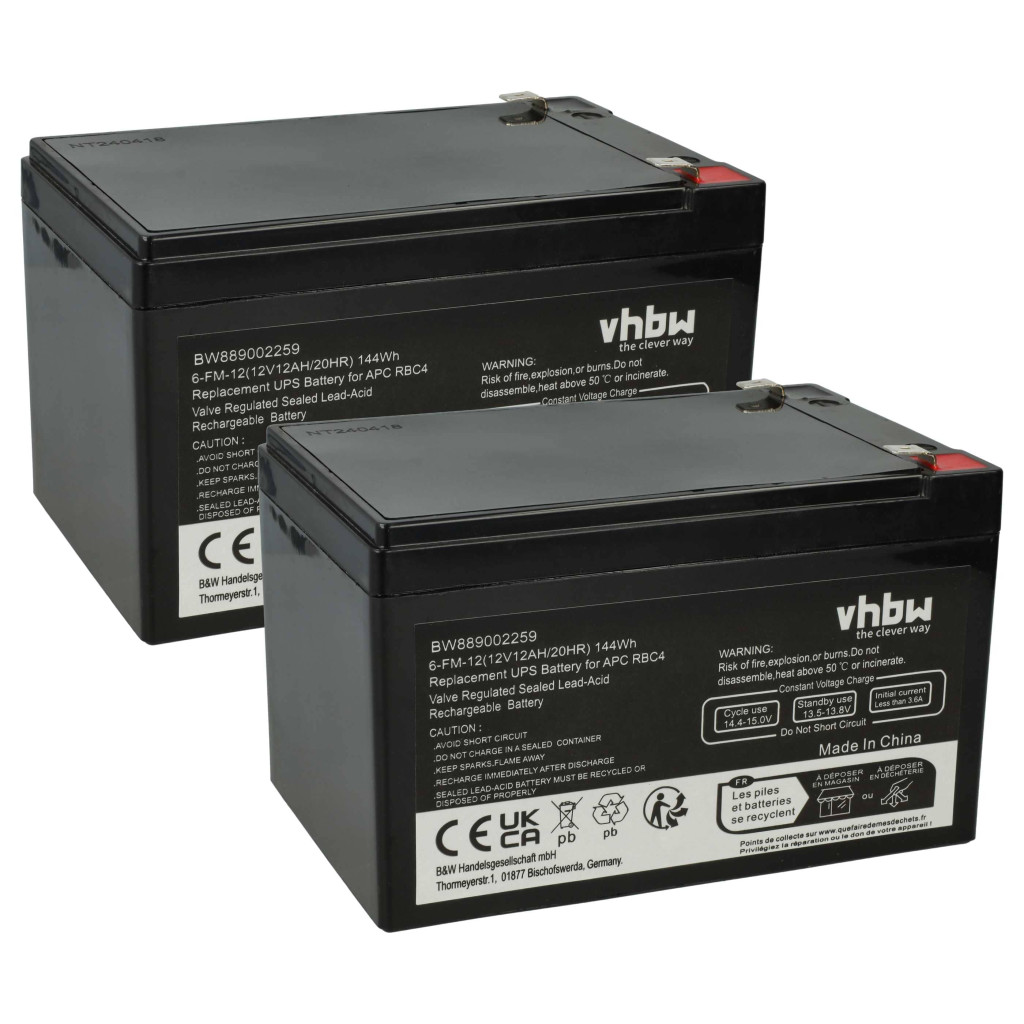 VHBW UPS Akkumulátor APC RBC4, VISRBC4 - 12000 mAh 12 V AGM