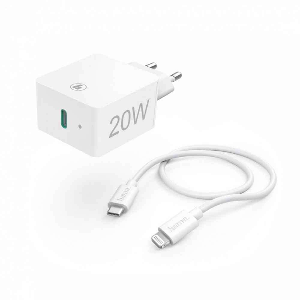 Hama Charger 20W Lightning->USB Type-C Cable (Apple Quick Charge szett) Fehér