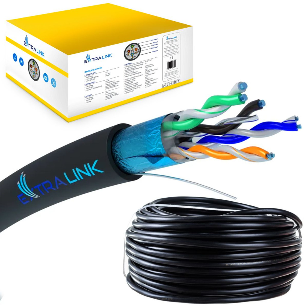 Extralink CAT5e FTP (F/UTP) kültéri, géllel töltött, sodrott érpár, 305 m