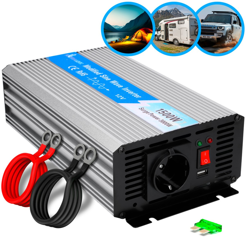Extralink OPIP-1500W, 12V-230V feszültségátalakító, 1500W/3000W, tiszta szinuszhullám